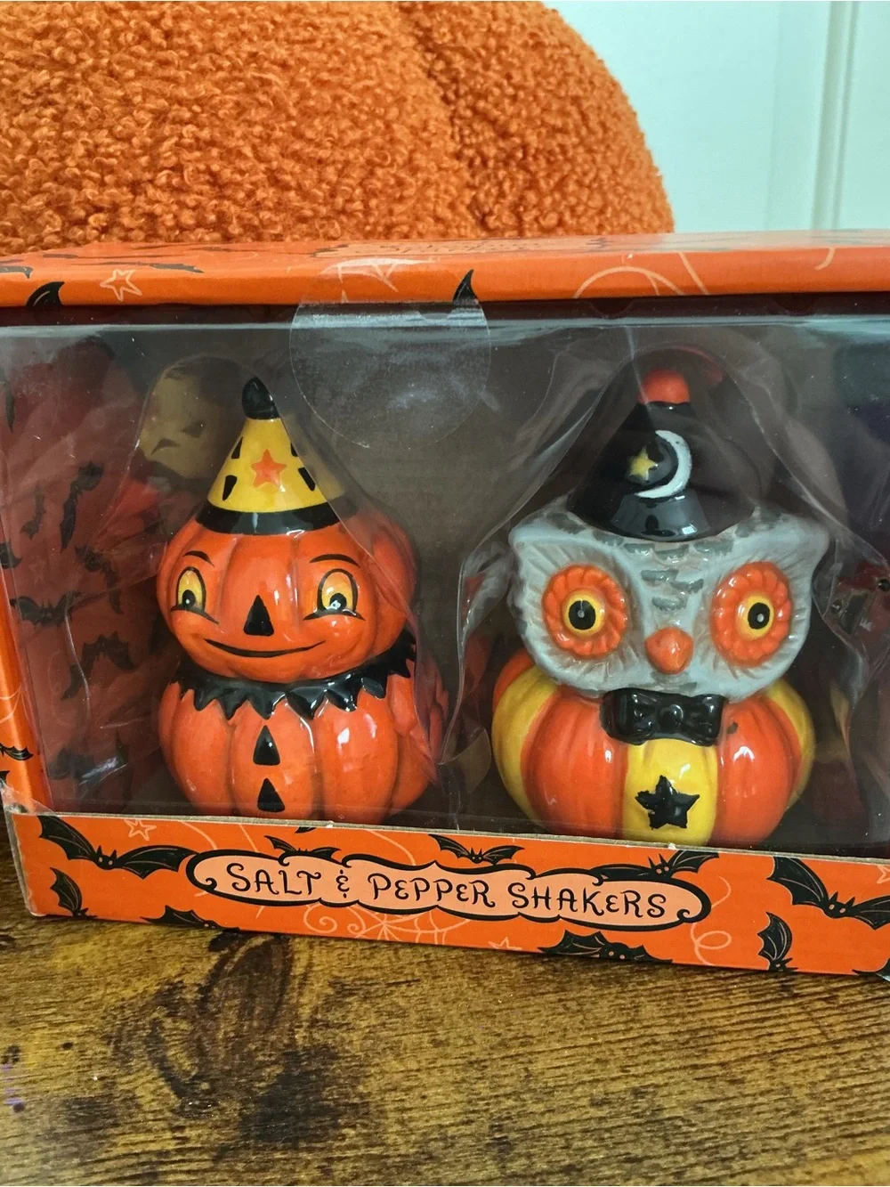 Johanna Parker Pumpkin and Owl Ceramic Salt & Pepper Shaker Set